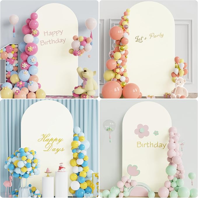 Putros Arch Backdrop Stand and Cover Set, 7.2ft, Gold Arch Stand with Ivory Cover, Metal Arched Background Frame for Wedding, Birthday Party, Baby Shower, Photography Decoration