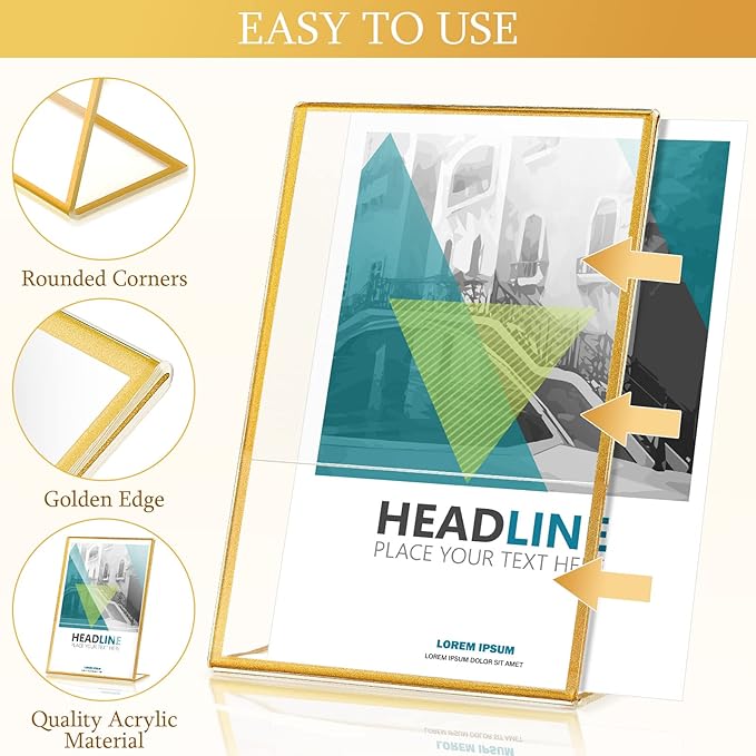 36 Pack Acrylic Sign Holder Gold Frame Table Numbers Slanted Back Menu Display Stand Clear Flyer Document Photo Display Holders Plastic Table Signs for Wedding Office(Vertical Style,4 x 6 Inch)