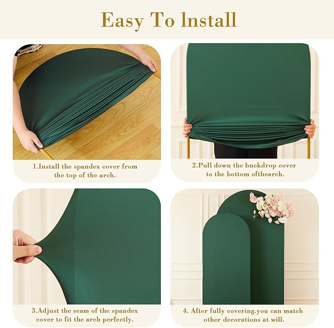 Hunter Green Arch Cover Set of 2-7.2FT, 6FT Christmas Arch Backdrop Cover Spandex Fitted Wedding Arch Stand Covers for Birthday Party Baby Shower Wedding Reception Banquet Photo Background