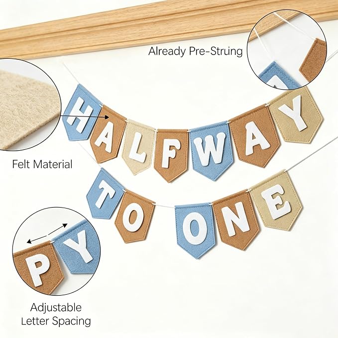 1/2 Birthday Boy Decorations-Half Way to One 6 Months Birthday Set with High Chair Banner Cake Topper & Hat for Baby Boy Party Supplies