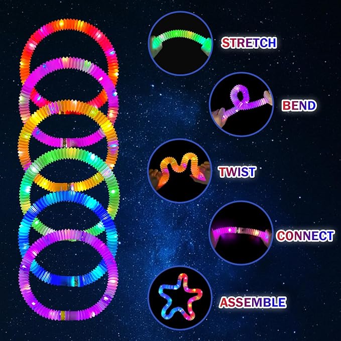 Glow Sticks Camping Toys Gifts for Kids 36 PCS, Light up Pop Tube Bracelet Necklace for Toddlers, Glow in the Dark Party Favors Decorations for 4th of July, Graduation Activities Prizes for Boys Girls