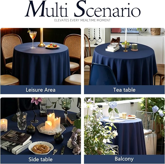 WIGENIUS 6 Pack Blue Table Cloth Round Tablecloths 90 Inch,Polyester Table Cloth for 5 Foot Round Tables,Wrinkle Resistant Washable Fabric Table Covers for Party,Wedding Banquet
