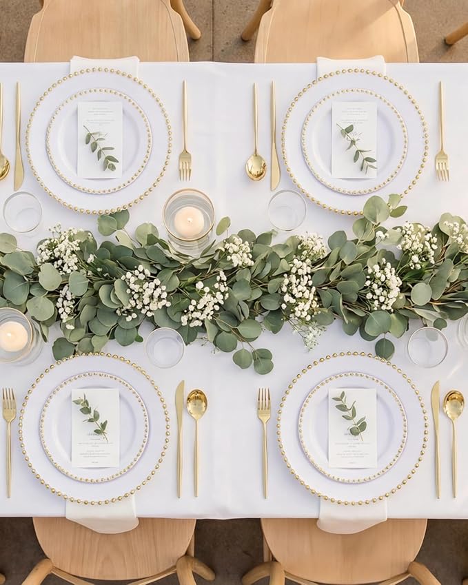 supernal 180Pcs White and Gold Dinnerware Set,Premium Heavy Duty White Plastic Plates with Gold Beads,White Disposable Plates with Plastic Silverware and 10oz Cups for Wedding/Party/Valentine's Day
