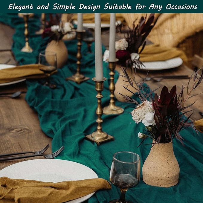 Fivenl 12 Pack Dark Teal Boho Rustic Cheesecloth Table Runner 35x72 Inch, Perfect for Wedding, Party, Home Decor