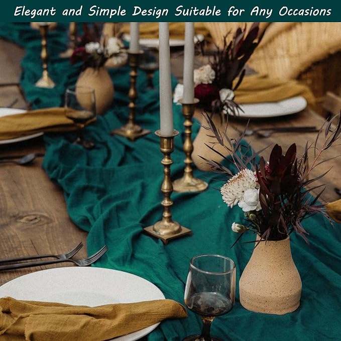 12 Pack 10Ft Cheesecloth Table Runner 35x120 Inch Boho Gauze Table Runner Rustic Cheese Cloth Long Romantic Table Runners for Wedding Bridal Shower Birthday Party Table Decor (Dark Teal)