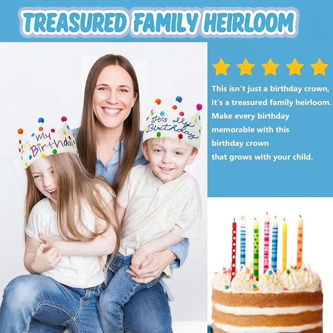 Personalized Hand Embroidered Birthday Hats Unique Happy Birthday Crowns Cute Party Hat for Boy Girl Fit All Ages