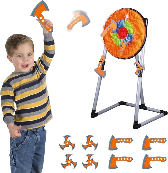 Contixo TS1 Axe Throwing Bristle Target Set for Kids, 2-in-1 Board Family Carnival Party Fun Toy with 4 Foam Axes, 4 Triangle Darts for Boys & Girls Gift Family Indoor Outdoor Backyard Game Foldable