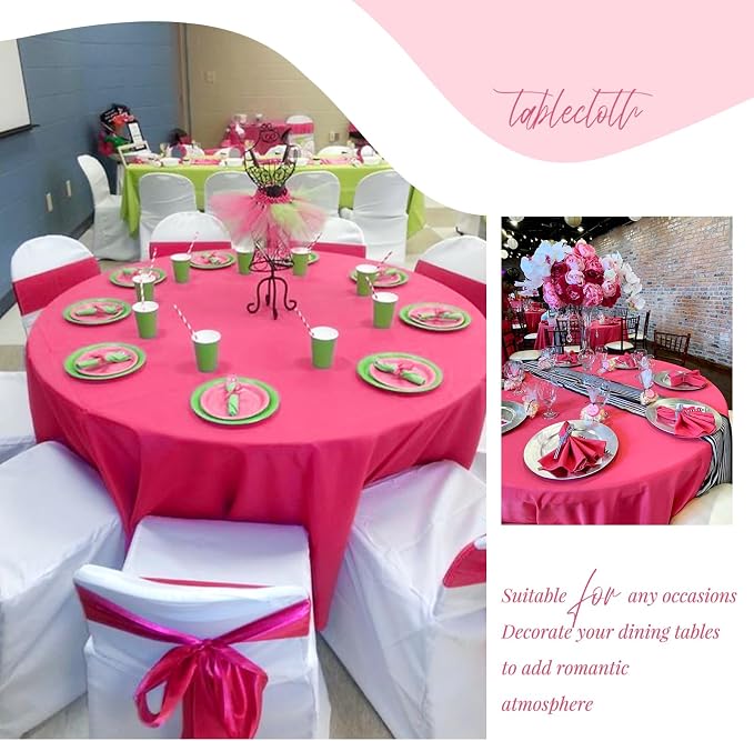 Showgeous 4 Pack Hot Pink Round Tablecloth 120 Inch Polyester Table Cloth for Round Tables Washable Decorative Fabric Table Covers for Wedding Dining Party