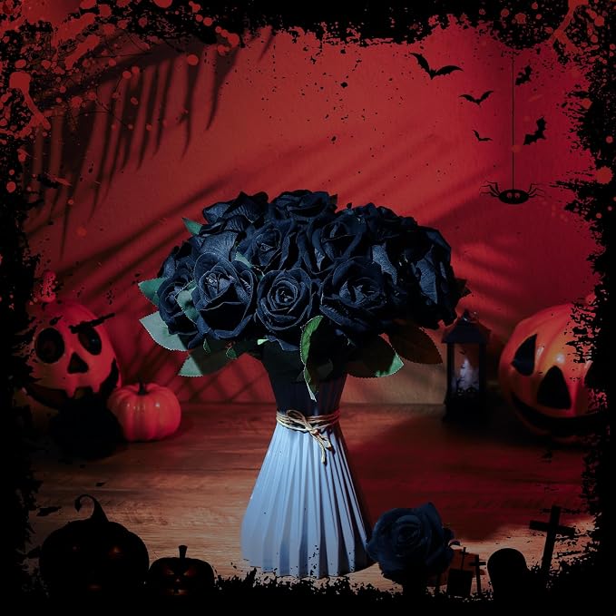 36 Pcs Black Rose Bouquet Bridal Artificial Flowers | Fake Rose Long Stem Realistic Artificial Flowers Bulk for Wedding Bouquet Ball Arrangement Centerpiece Party Decor