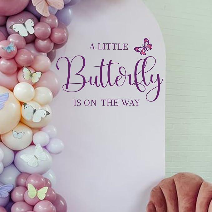 VANGNING A Little Butterfly is on The Way Baby Shower Party Decal Sign - Butterfly Baby Shower Decoration,Gender Reveal Girl or Boy Sticker