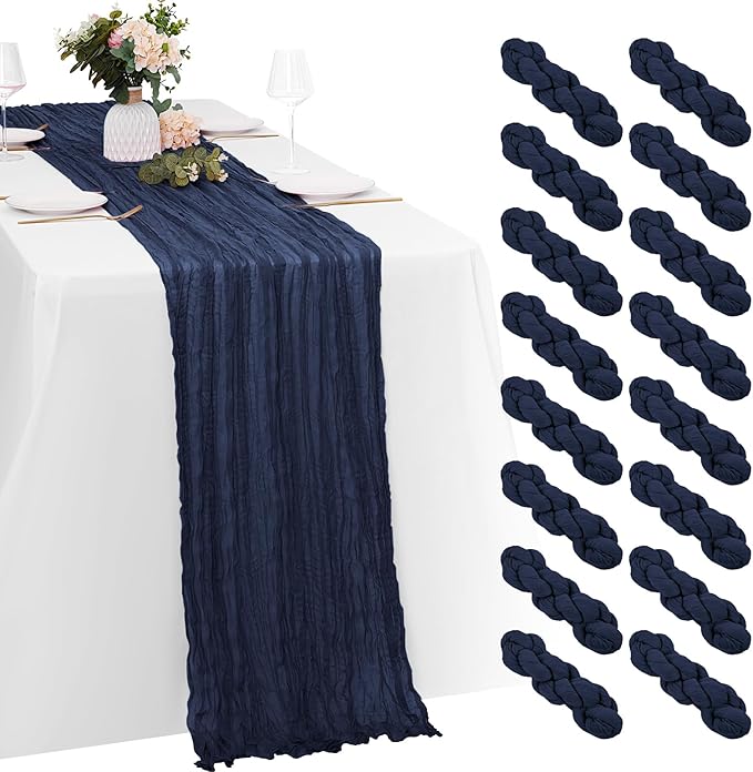 16 Pack Navy Blue Cheesecloth Table Runners 20x120 Inch Gauze Table Runner Cheese Cloth 10FT Blue Table Runner Rustic Sheer Runner for Wedding Baby Shower Birthday Party Table Decor