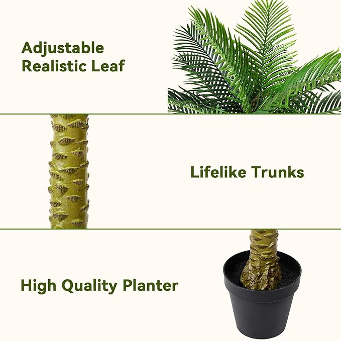 Jocoevol Fake Palm Tree, 8ft Artificial Phoenix Palm Tree Tall Tropical Tree with Adjustable Leaves & Planter, Outdoor Indoor Faux Trees for Living Room/Patio/Poolside/Yard Decor