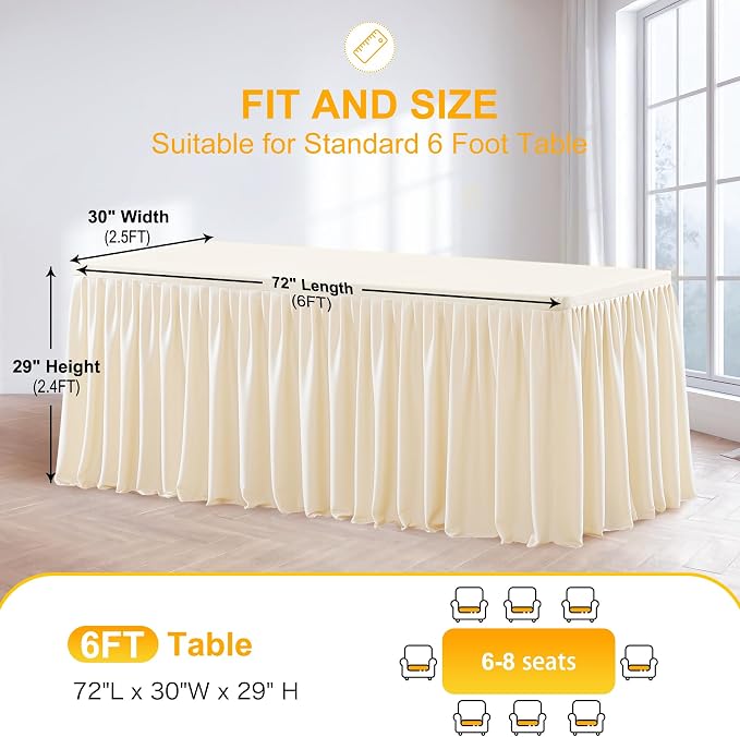 Wish Care 4 Pack Light Champagne Rectangle Table Clothes for 6 Foot Tables, Polyester Fitted Tablecloths 6ft Stretch Table Cover for Wedding, Birthday, Parties, Trade Show, Craft Show