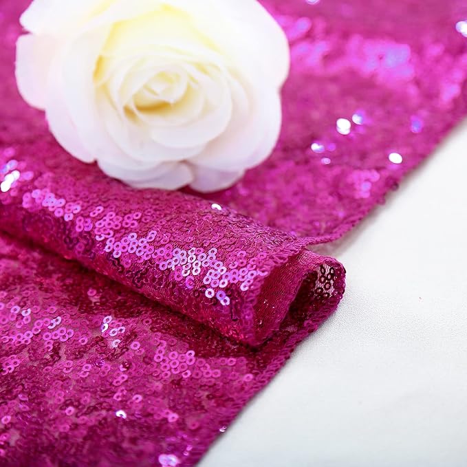 B-COOL Fuchsia Sequin Table Cloth 50x50 Inch Square Sequence Centerpieces Candy Sparkly Table Linens Glitter Tablecloths Wedding Indoor Outdoor Decoration
