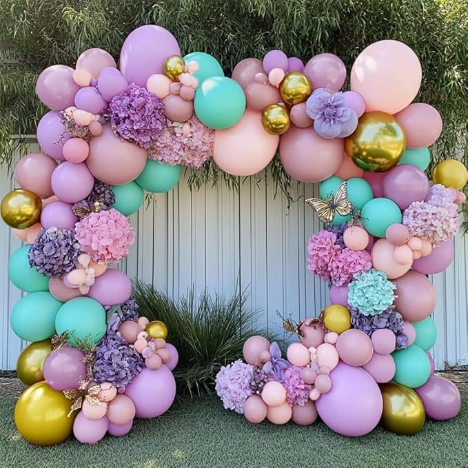 Double Stuffed Pastel Balloon Garland Pink Purple Green Colorful Balloon Arch Gold Metallic Latex Kit For Mermaid Easter Baby Shower Princess Ice Cream Birthday Party Decoration