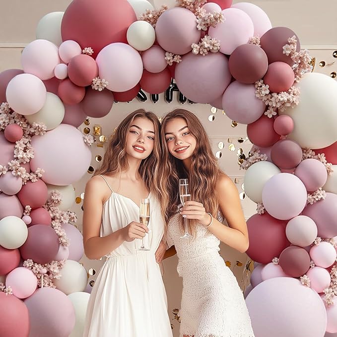 Dusty Rose Pink Balloon Arch Kit, Double Stuffed Pastel Light Pink Balloons With Peach Blush Beige Light Muave Balloon for Birthday Wedding Graduation Party Decorations
