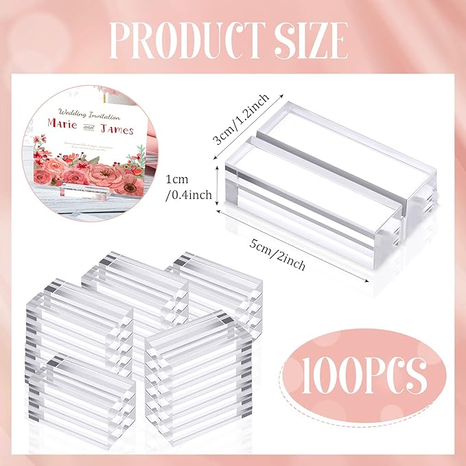 Roowest 100 Pcs Wedding Acrylic Place Card Holders Gifts Clear Table Number Holders 2 Inch Place Stands Acrylic Display Stand for Banquet Menu Dinner Home Party Events Decoration