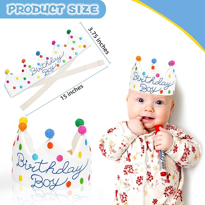 Personalized Hand Embroidered Birthday Hats Unique Happy Birthday Crowns Cute Party Hat for Boy Girl Fit All Ages