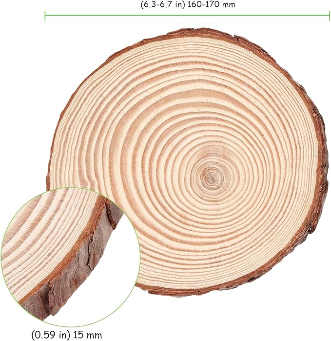 30 Pack 6-7 Inch Natural Wood Slices for Crafts, Unfinished Wood Slices with Bark 0.6 Inch Thick Wood Rounds Wooden Coasters for Crafts, Ornaments, Decorations