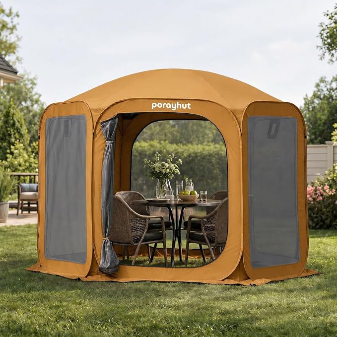 Porayhut Pop up Screen House Tent Sun Shelter with Breathable Mesh Doors,Portable Camping Tent with Detachable Waterproof Floor,10x10FT Screen Canopy Outdoor for Family Friends Party in Backyard,Park