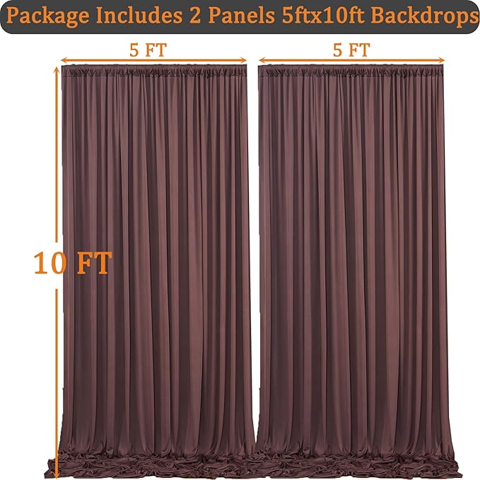 10ft x 10ft Wrinkle Free Brown Backdrop Curtains for Parties, Polyester Photo Backdrop Drapes 2 Panels 5x10ft for Wedding Birthday Party Photography Background Photoshoot