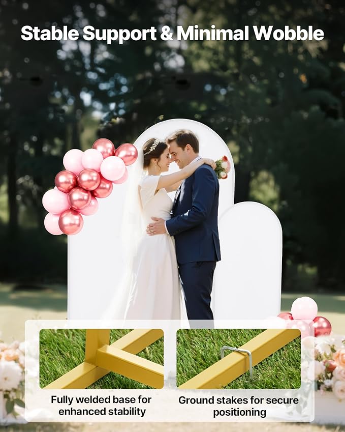 VEVOR Arch Backdrop Stand, Set of 3, 6/5/4 ft, Stable Structure, Easy Assembly, Gold Metal Arch Backdrop Stand with Cover, for Wedding, Birthday Party, Graduation, Celebration, and Ceremony Decoration