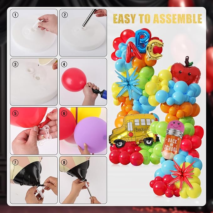2 Sets Back to School Decorations Adjustable Balloons Column Stand Kit Kindergarten Graduation Decor with Pencil Schoolbus Apple Foil Balloons for First Day of School Tower Party Decorations