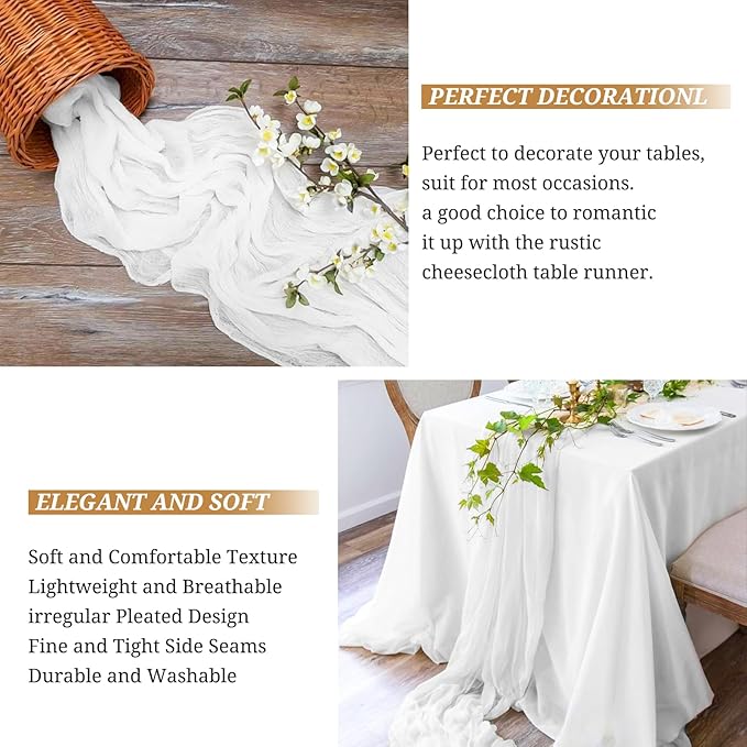 16 Pack Cheesecloth Table Runner, 10Ft Boho Gauze Table Runner 35×120 Inch Rustic Romantic Long Table Runner for Wedding Party Bridal Shower Thanksgiving Christmas Decoration(White)