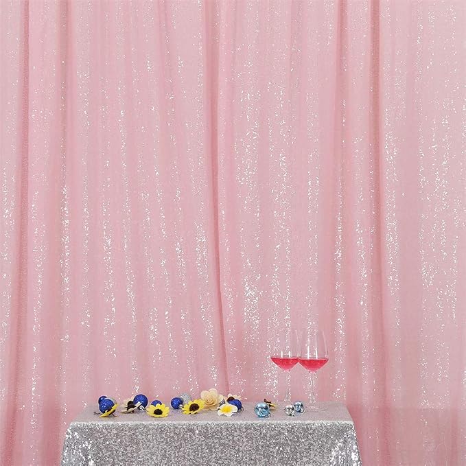 Eternal Beauty Pink Sequin Backdrop, 8x8 Ft Glitter Background Curtains for Mother's Day Shimmer Photography Party Wedding Birthday Back Drop Decor