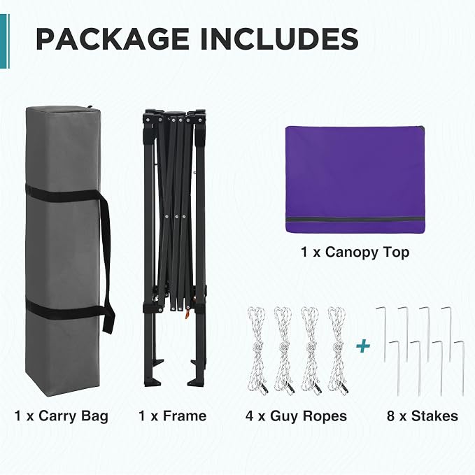 EAGLE PEAK 6x4 Instant Pop Up Canopy Tent, Straight Leg Sun Shelter, Portable Canopy with Carry Bag for Camping, Beach & Sports, Purple
