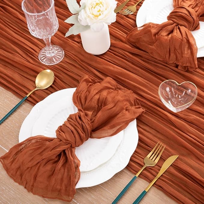 MLMC 8 Pack Terracotta Cheesecloth Table Runner 10ft Rustic Burnt Orange Cheese Cloth Table Runner 35 x 120 inches for Wedding Bridal Shower Birthday Pinic Party Thanksgiving Decor