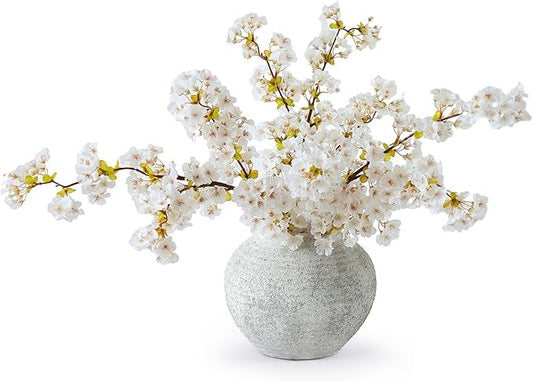 mizii 3Pcs Artificial White Cherry Blossom Branches 40" Fake Silk Cherry Blossoms Flowers with Long Stem for Wedding Decorations Table Centerpieces Vase Arrangement Home Decor (White)