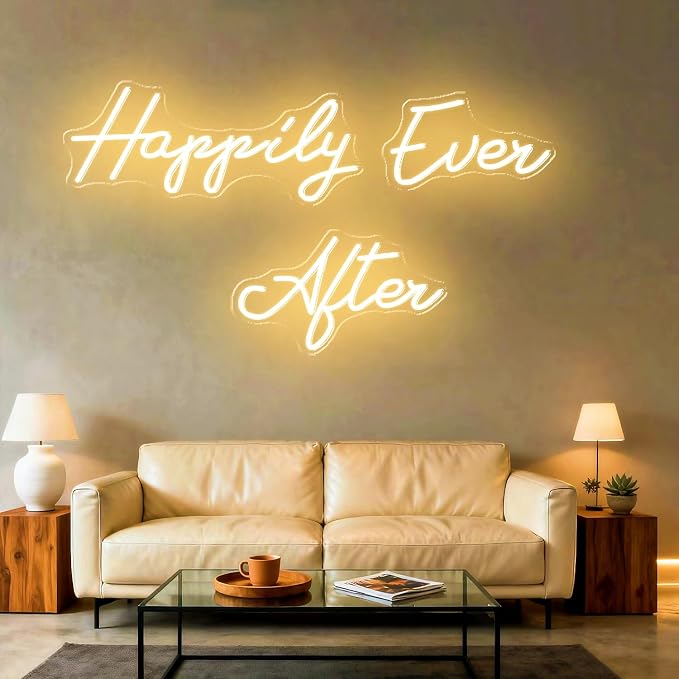 60 Inch Super Large Happily Ever After Neon Sign with Remote Dimmer, LED Lights Sign with Remote Dimmer, Happily Ever After Neon Lights for Bedroom, Lighs Up for Wedding, Birthday Party, Warm White