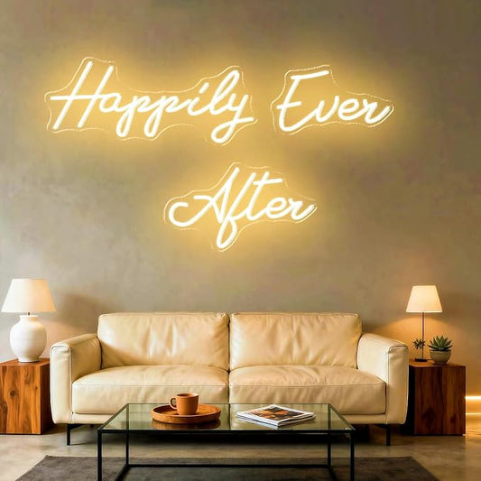 60 Inch Super Large Happily Ever After Neon Sign with Remote Dimmer, LED Lights Sign with Remote Dimmer, Happily Ever After Neon Lights for Bedroom, Lighs Up for Wedding, Birthday Party, Warm White