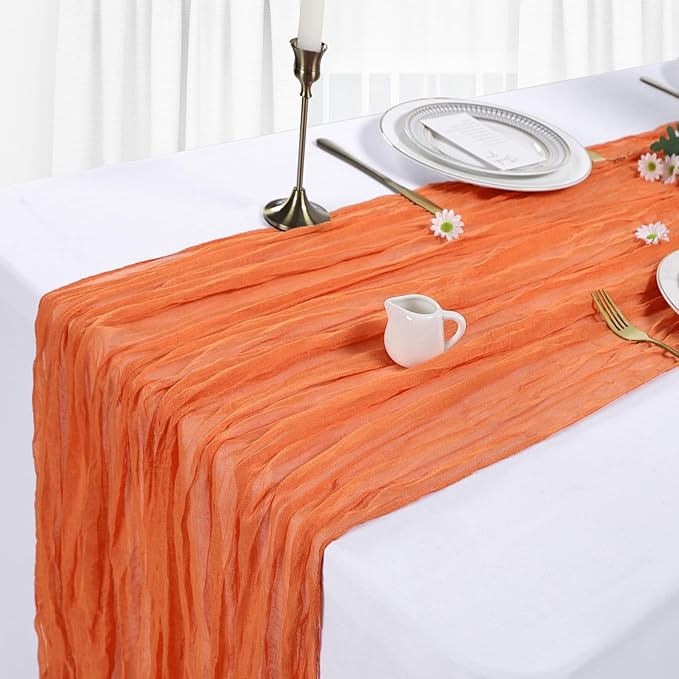 12 Pack Orange Cheesecloth Table Runner 10Ft Spring Gauze Cheese Cloth Table Runner 35x120 Inch Boho Sheer Rustic Fabric for Party Decor Baby Shower Wedding Holiday Decorations