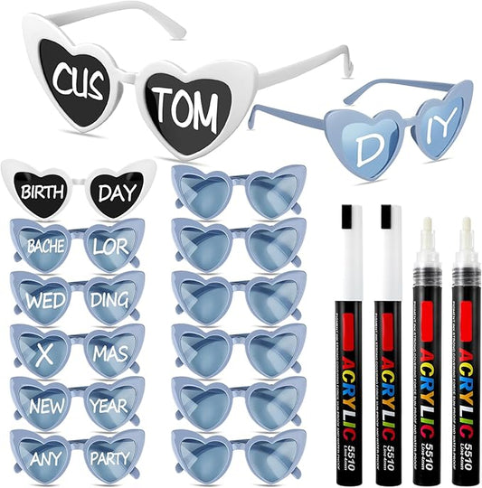 Flutesan Personalized Heart Sunglasses Bulk Custom Glasses with Paint Pens for DIY Wedding Party Favors