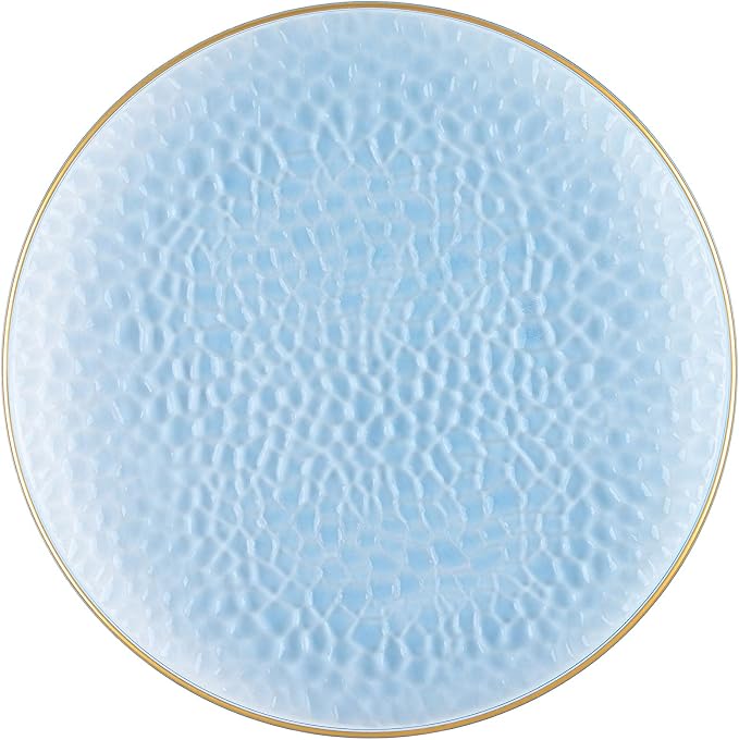 PLASTICPRO 30 Pack Hammered Plastic Plates Heavyweight Disposable Plastic Plates Elegant Clear Hammered Rim Platsic Party Dishes (Blue With Gold Rim, 7'' INCH PLATES)