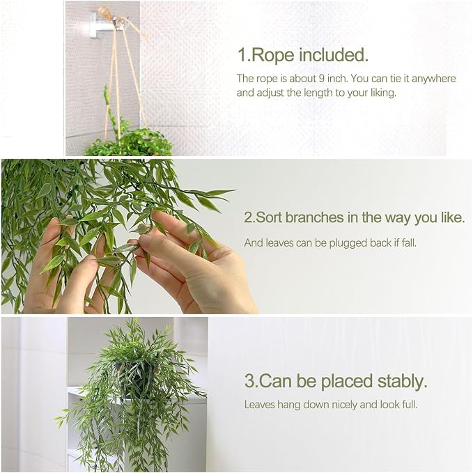 3 Packs 18.5" Fake Hanging Plants with Black Pots for Wall Decor | Artificial Mandala Vine, Indoor/Outdoor Use, for Home Bathroom Bedroom Office Decor, Easy to Clean, Lifelike Appearance