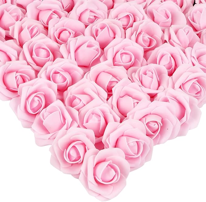 200Pcs Light Pink Artificial Rose Flower Heads,INSUNSIX 1.97in Foam Roses Stemless Flowers for DIY Crafts Weddings Bouquets Party Decoration(Light Pink)