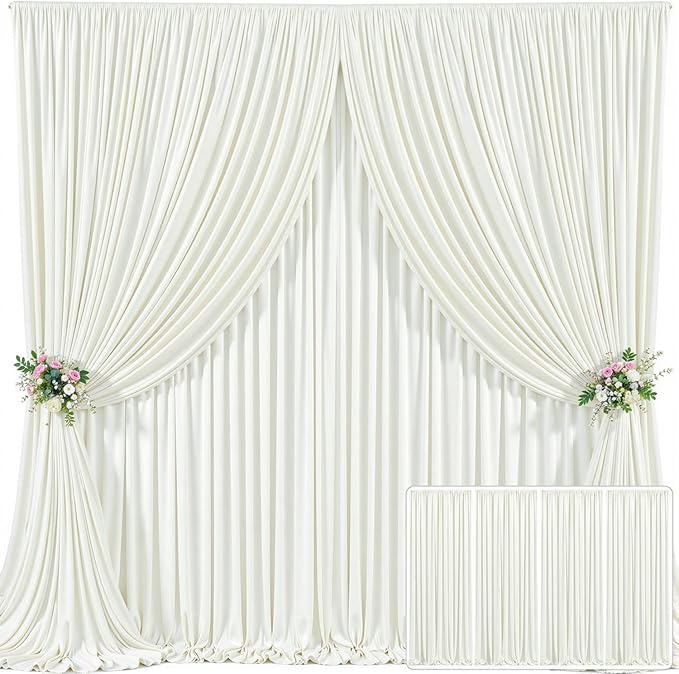 4 Panels Ivory Backdrop Curtain for Wedding Parties Wrinkle Free Ivory Photo Curtains Backdrop Drapes Fabric Decoration for Baby Shower Photoshoot 20ft(W) x 10ft(H)