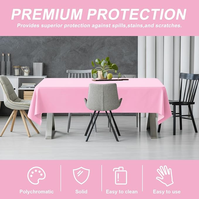 54IN X 160FT Plastic Table Cover Roll with Cutter Box, Cut to Size Plastic Table Cloths for Parties, Birthday, Disposable Tablecloth Roll for All Shape Tables (Pink, 54 Inch X 160 Feet)