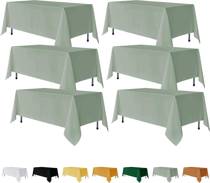 Fitable 6 Pack Sage Green Rectangle Table Clothes - 70 x 108 Inch - Wrinkle and Stain Resistant Fabric Tablecloths, Washable Polyester Table Covers for Wedding, Party, Banquet, Formal Events