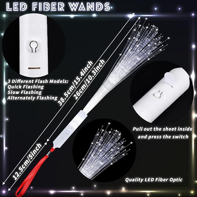 Oleitodh 128 Pack White Fiber Optic Wand Glow Wand LED Light Up Wand Bulk with 3 Flashing Models Flashing Sticks for Glow in The Dark Birthday Party Favor Wedding Halloween Christmas, 8 Colors