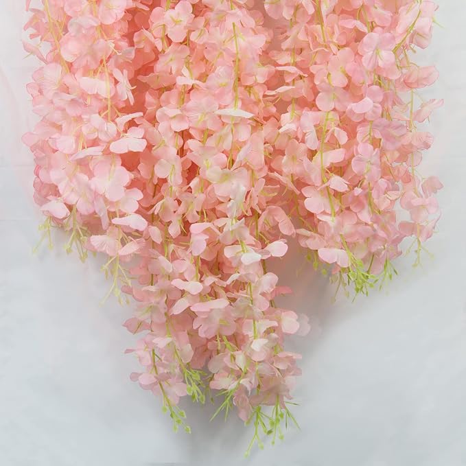36 Pack Artificial Wisteria Hanging Flowers Fake Wisteria Flower Garland Silk Vines Rattan Decor for Home Wedding Arch Wall Garden Greenery Bedroom Outdoor Office Party Decoration (Light Pink)