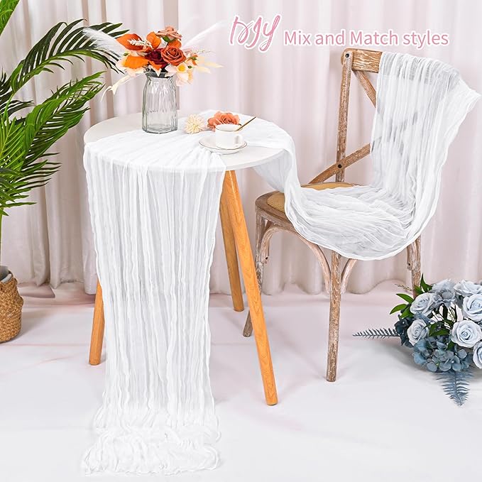 16 Pack White Cheesecloth Table Runner 120 Inch 10FT Spring Boho Rustic Sheer Gauze Cheese Cloth Table Runner for Wedding Baby Shower Birthday Party Table Decor