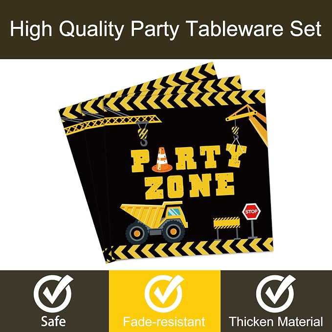96pcs Construction Birthday Party Supplies Construction Theme Paper Plates and Napkins Construction Truck Decorations for Boys Kids Tractor Dump Digger Vehicle Themed Party Favors, Serve 24