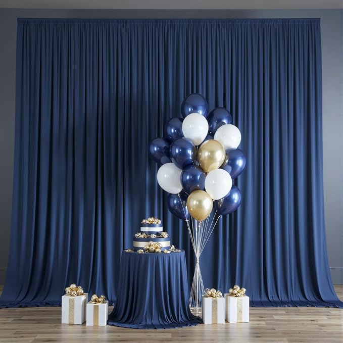10x16ft Navy Blue Backdrop Curtain for Party, 2 Panels Wrinkle Free 16 Foot Long Polyester Photo Backdrop Drapes Photography Background for Wedding Birthday Gathing