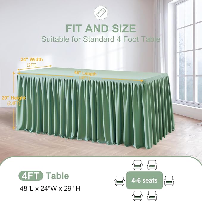 Wish Care 2 Pack Sage Green Rectangle Table Clothes for 8 Foot Tables, Polyester Fitted Tablecloths 8ft Stretch Table Cover for Wedding, Birthday, Parties, Trade Show, Craft Show
