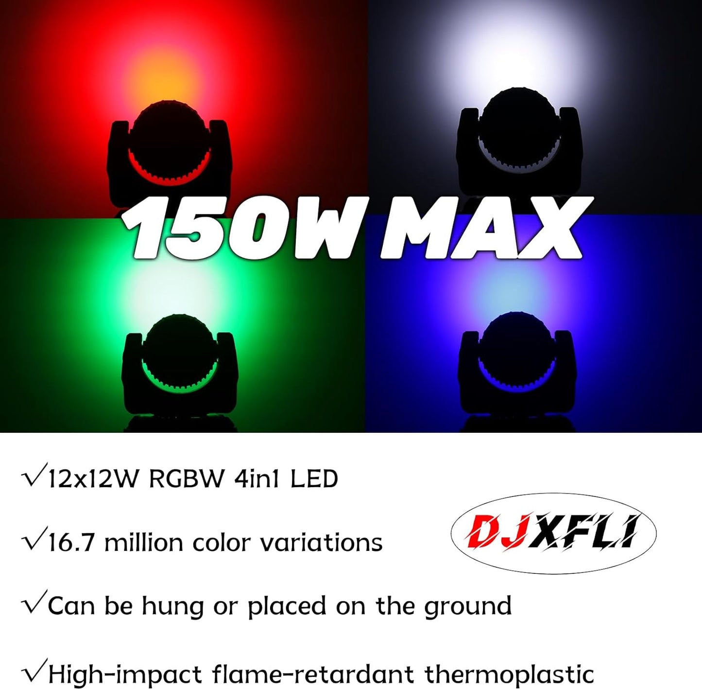 Moving Head Light Beam Wash 12x12W LED Stage Lighting RGBW 4in1 Professional DMX 512 Strobe Effect Sound Activated DJ Lights for DJ Night Clubs Disco KTV Bar Show (2 Pack)