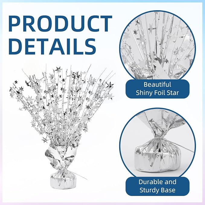 24 Pack Silver Metallic Foil Spray Centerpiece Star Table Decoration Burst Table Centerpieces for Birthday New Year Wedding Anniversary Graduation Party Supply (Silver)